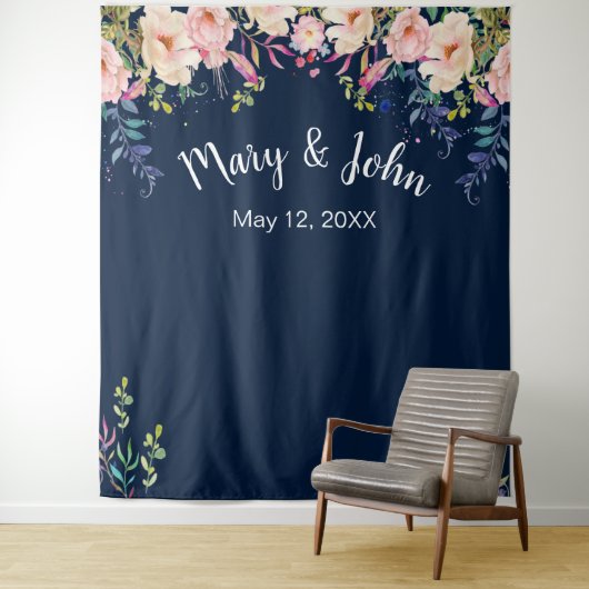 Moderne elegant roze bloem bruiloft foto achtergro wandkleed (In situ)