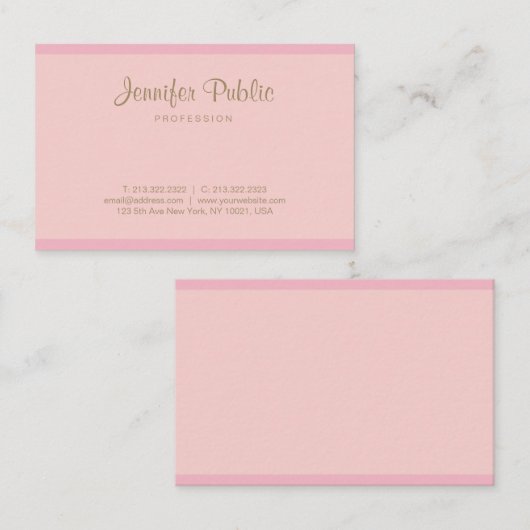 Moderne Elegant roze Gold Hand Script-Sjabloon Visitekaartje (Voorkant / Achterkant)