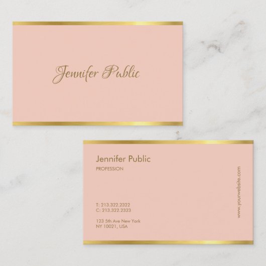 Moderne Elegant roze gouden cursieve Sjabloon van  Visitekaartje (Voorkant / Achterkant)