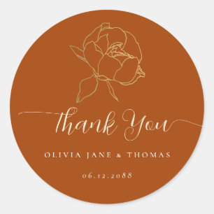 Moderne Elegant Rust Herfst Floral Wedding Dank je Ronde Sticker