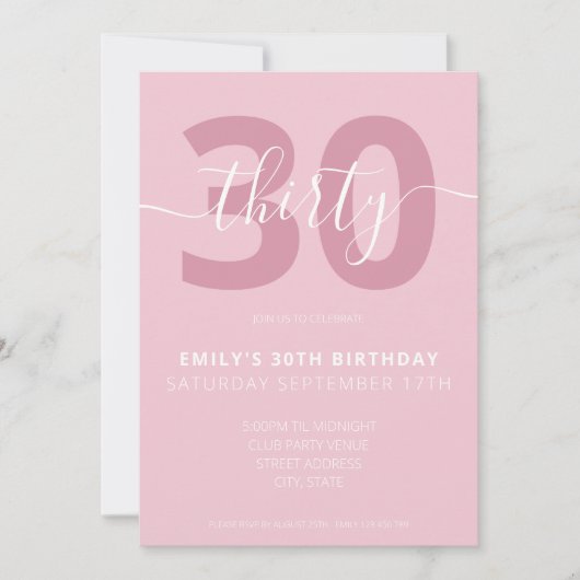 Moderne Elegant Script 30th Birthday Uitnodiging (Voorkant)