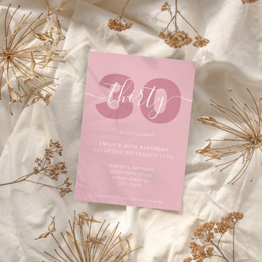 Moderne Elegant Script 30th Birthday Uitnodiging