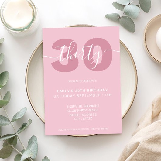 Moderne Elegant Script 30th Birthday Uitnodiging