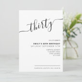 Moderne Elegant Script 30th Birthday Uitnodiging (Staand voorkant)