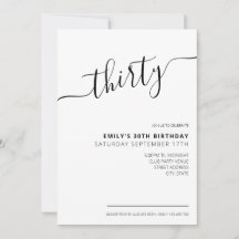 Moderne Elegant Script 30th Birthday Uitnodiging