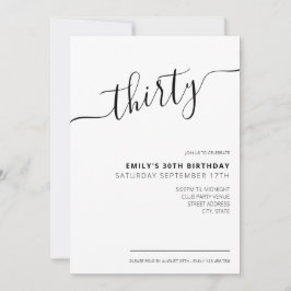Moderne Elegant Script 30th Birthday Uitnodiging