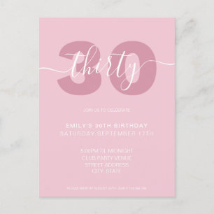 Moderne Elegant Script 30th Birthday Uitnodiging