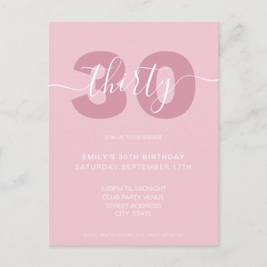 Moderne Elegant Script 30th Birthday Uitnodiging (Voorkant)