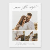 Moderne Elegant Script 3 Foto collage slaat de geg Magnetische Uitnodiging (Voorkant)