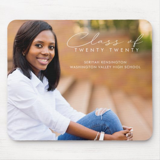 Moderne Elegant Script Afstuderen Class of Photo Muismat (Voorkant)