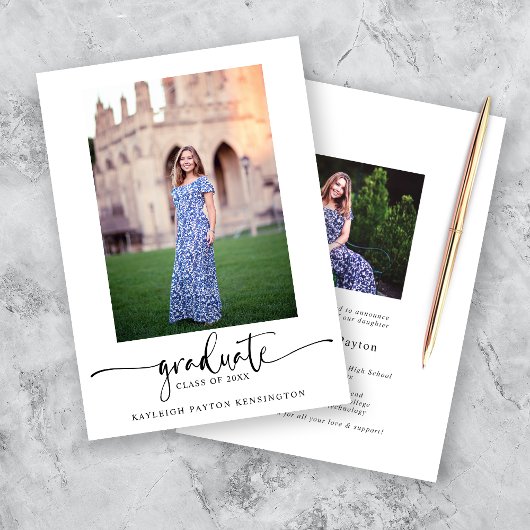 Moderne Elegant Script Afstuderen Foto Aankondiging