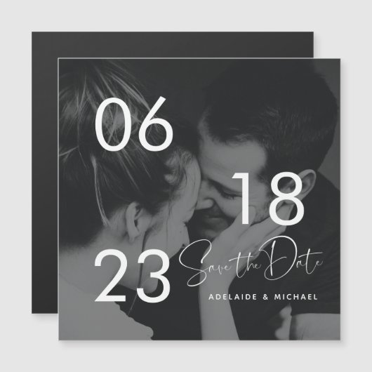 Moderne Elegant Script Couple Photo Save the Date (Voorkant / Achterkant)