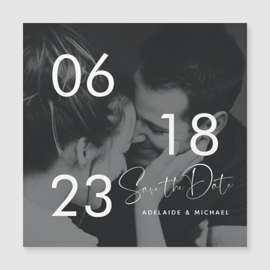 Moderne Elegant Script Couple Photo Save the Date (Voorkant)