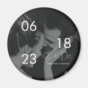 Moderne Elegant Script Couple Photo Save the Date Magneet