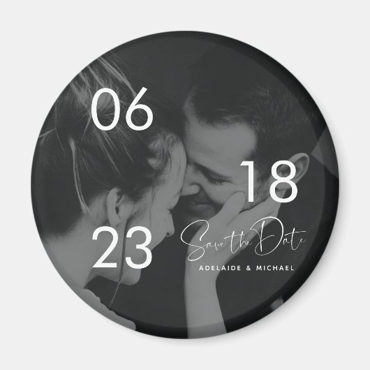 Moderne Elegant Script Couple Photo Save the Date Magneet (Voorkant)