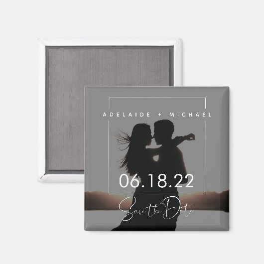 Moderne Elegant Script Couple Photo Save the Date Magneet (Voorkant / Achterkant)