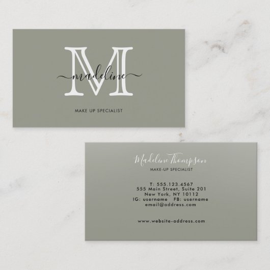 Moderne Elegant Script Evergreen Fog Monogram Busi Visitekaartje (Voorkant / Achterkant)