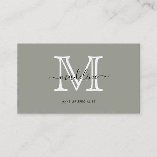 Moderne Elegant Script Evergreen Fog Monogram Busi Visitekaartje (Voorkant)