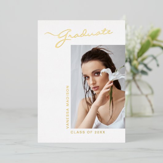 Moderne Elegant Script-foto | Aankondiging Afstude (Staand Voorkant)