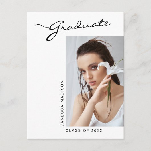 Moderne Elegant Script-foto | Aankondiging Afstude Briefkaart (Voorkant)