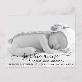 Moderne Elegant Script Fotogeboorte Aankondiging Briefkaart