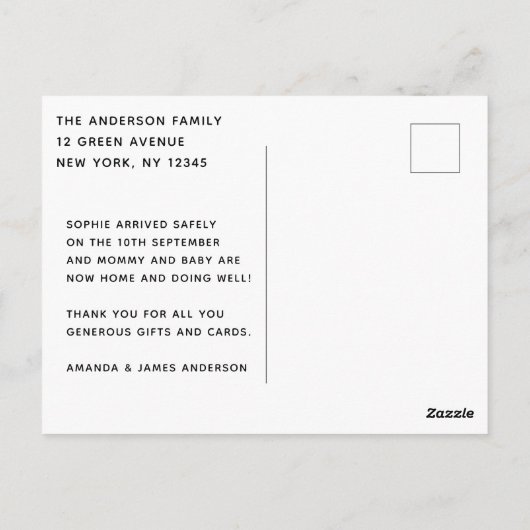 Moderne Elegant Script Fotogeboorte Aankondiging Briefkaart (Achterkant)