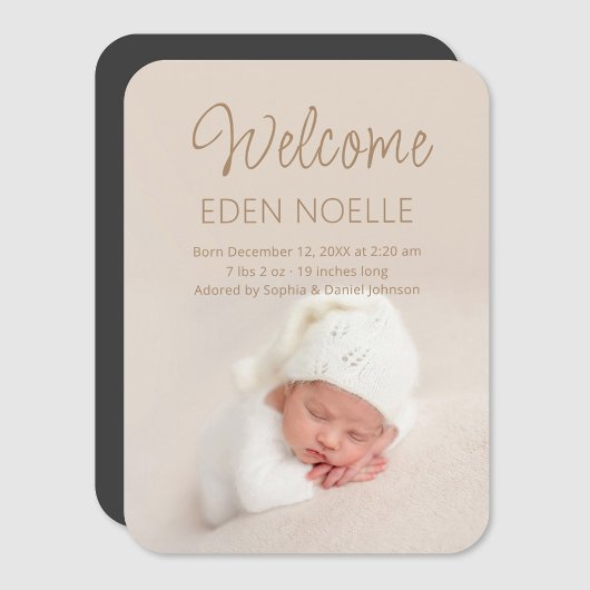 Moderne Elegant Script Geboorteaankondiging Foto Magneet