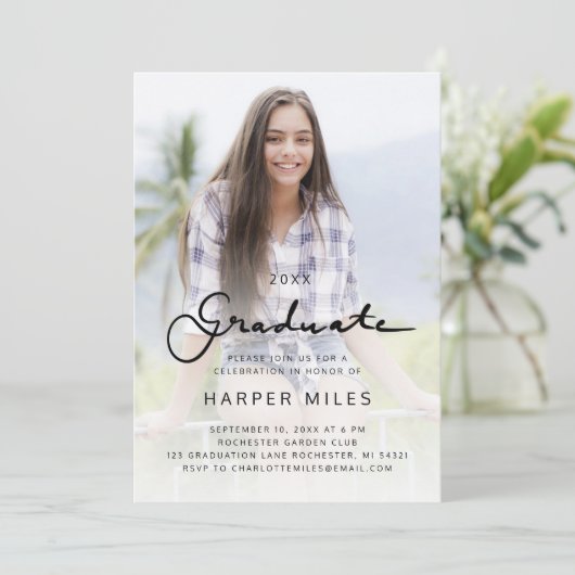 Moderne, elegant script gradiënt afstuderen foto kaart (Staand voorkant)