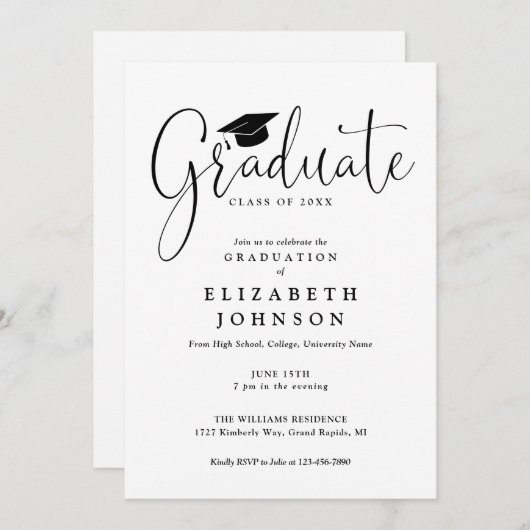 Moderne Elegant Script Graduation Party Kaart (Voorkant / Achterkant)