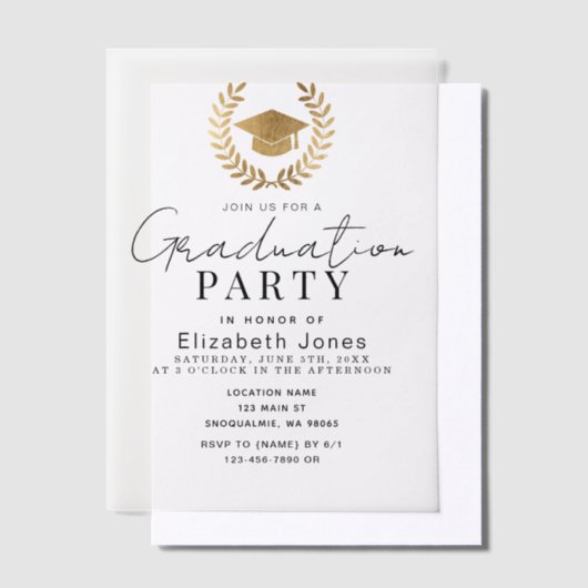 Moderne Elegant Script Graduation Party Vellum Uitnodigingen (Offset)