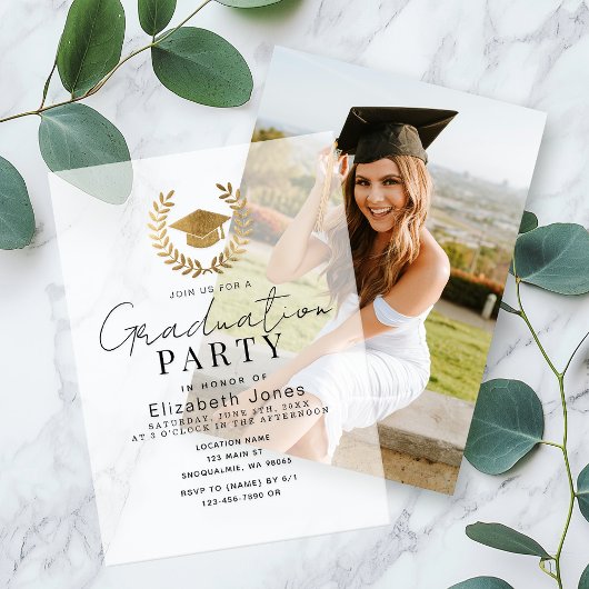 Moderne Elegant Script Graduation Party Vellum Uitnodigingen