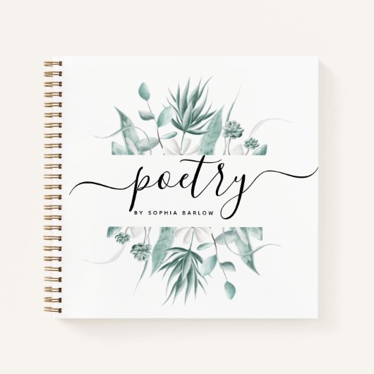 Moderne Elegant Script Greenery Custom Poetry Notitieboek (Voorkant)