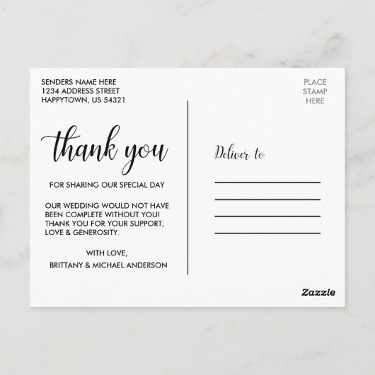 Moderne Elegant Script Love Bedankt Weddenschap Fo Briefkaart (Achterkant)