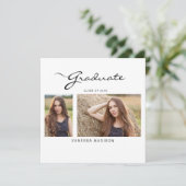 Moderne Elegant Script Minimal | 2 Foto-Afstuderen Aankondiging (Staand voorkant)