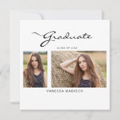 Moderne Elegant Script Minimal | 2 Foto-Afstuderen Aankondiging (Voorkant)
