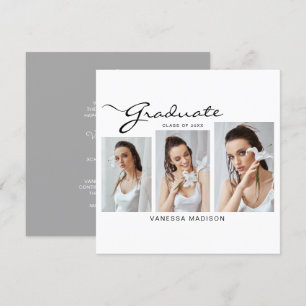 Moderne Elegant Script Minimal 3 Foto-Afstuderen Aankondiging