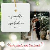 Moderne Elegant Script Minimal Gold Heart Wedding Keramisch Ornament