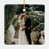 Moderne Elegant Script Minimal Gold Heart Wedding Keramisch Ornament (Achterkant)