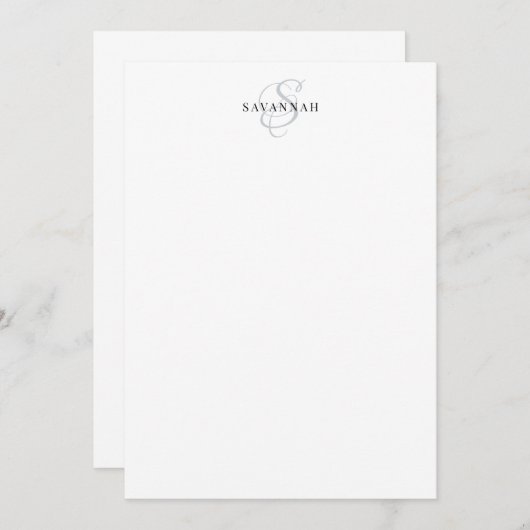 Moderne Elegant Script Monogram Blush Blue Notitiekaartje (Voorkant / Achterkant)