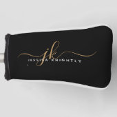 Moderne Elegant Script Monogram Initiaal Black Gol Golfheadcover (Voorkant)