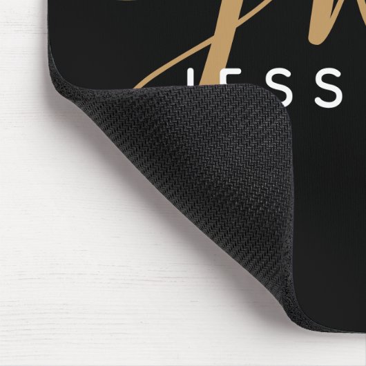 Moderne Elegant Script Monogram Initiaal Black Gol Muismat (Hoek)