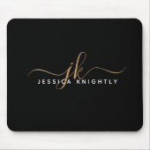 Moderne Elegant Script Monogram Initiaal Black Gol Muismat (Voorkant)