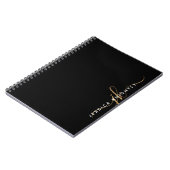 Moderne Elegant Script Monogram Initiaal Black Gol Notitieboek (Linkerzijde)