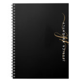 Moderne Elegant Script Monogram Initiaal Black Gol Notitieboek (Voorkant)