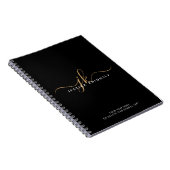 Moderne Elegant Script Monogram Initiaal Black Gol Notitieboek (Rechterzijde)