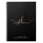 Moderne Elegant Script Monogram Initiaal Black Gol Notitieboek (Voorkant)