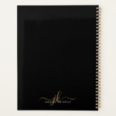 Moderne Elegant Script Monogram Initiaal Black Gol Planner (Achterkant)
