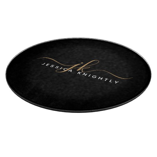 Moderne Elegant Script Monogram Initiaal Black Gol Snijplank (Hoek)