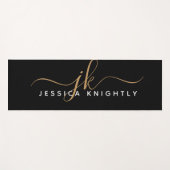 Moderne Elegant Script Monogram Initiaal Black Gol Yogamat (Voorkant (horizontaal))