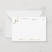 Moderne Elegant Script Monogram Initiaal Gold Notitiekaartje (Voorkant)